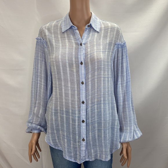 Free People Slouchy Sleeved Cotten Blend Button Down Oversized Shirt SZ S/P - Picture 9 of 16